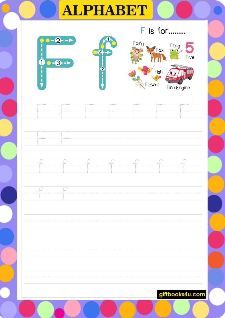 Worksheet for Learning and Writing Alphabet F