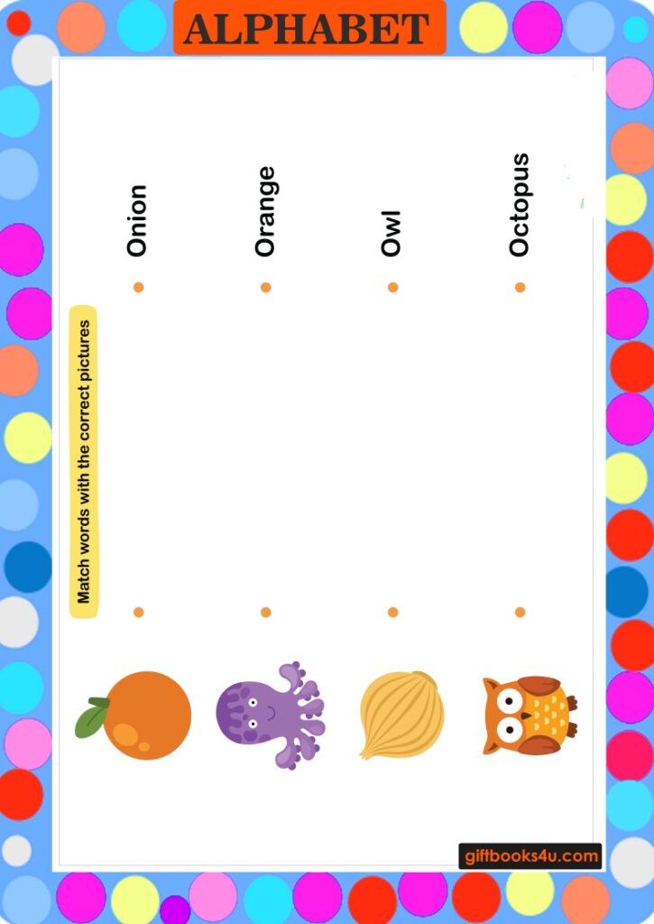 Match Words with Images - Worksheet Alphabet O