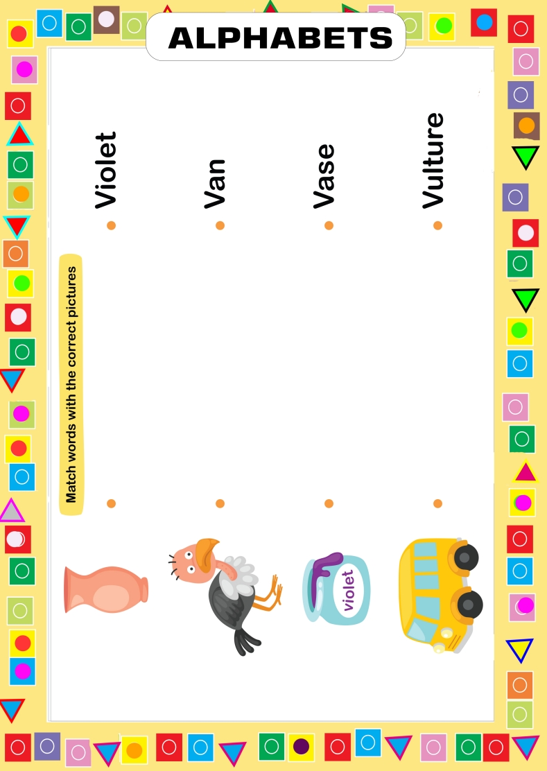 Matching Words with Images - Alphabet Tracing Worksheets