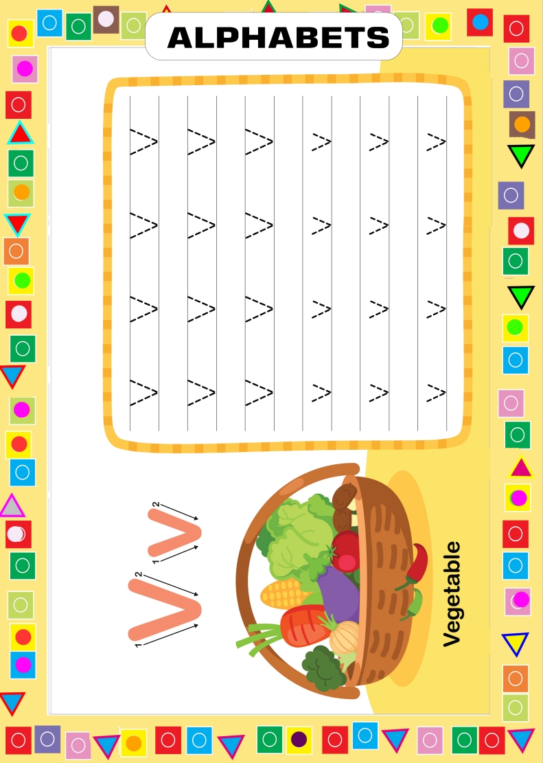 Tracing Alphabet V - Learning and Writing Worksheet