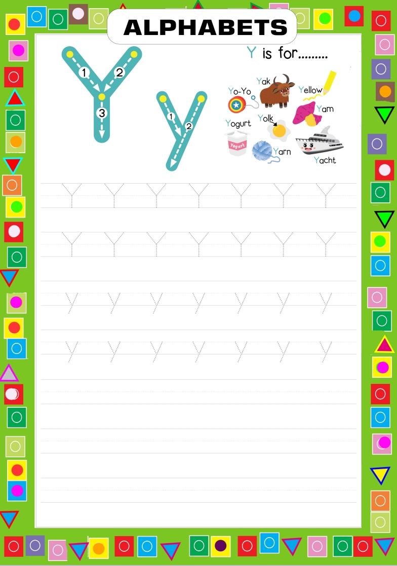 Tracing Alphabet Y - Writing and Learning Worksheet