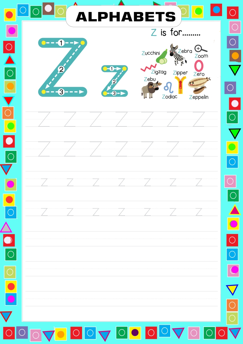 Alphabet Z Tracing and Learning Worksheet